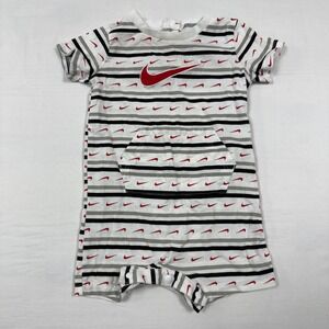 Nike Baby Romper Bodysuit Striped Logo Short Sleeve Snap Crotch‎ 9M